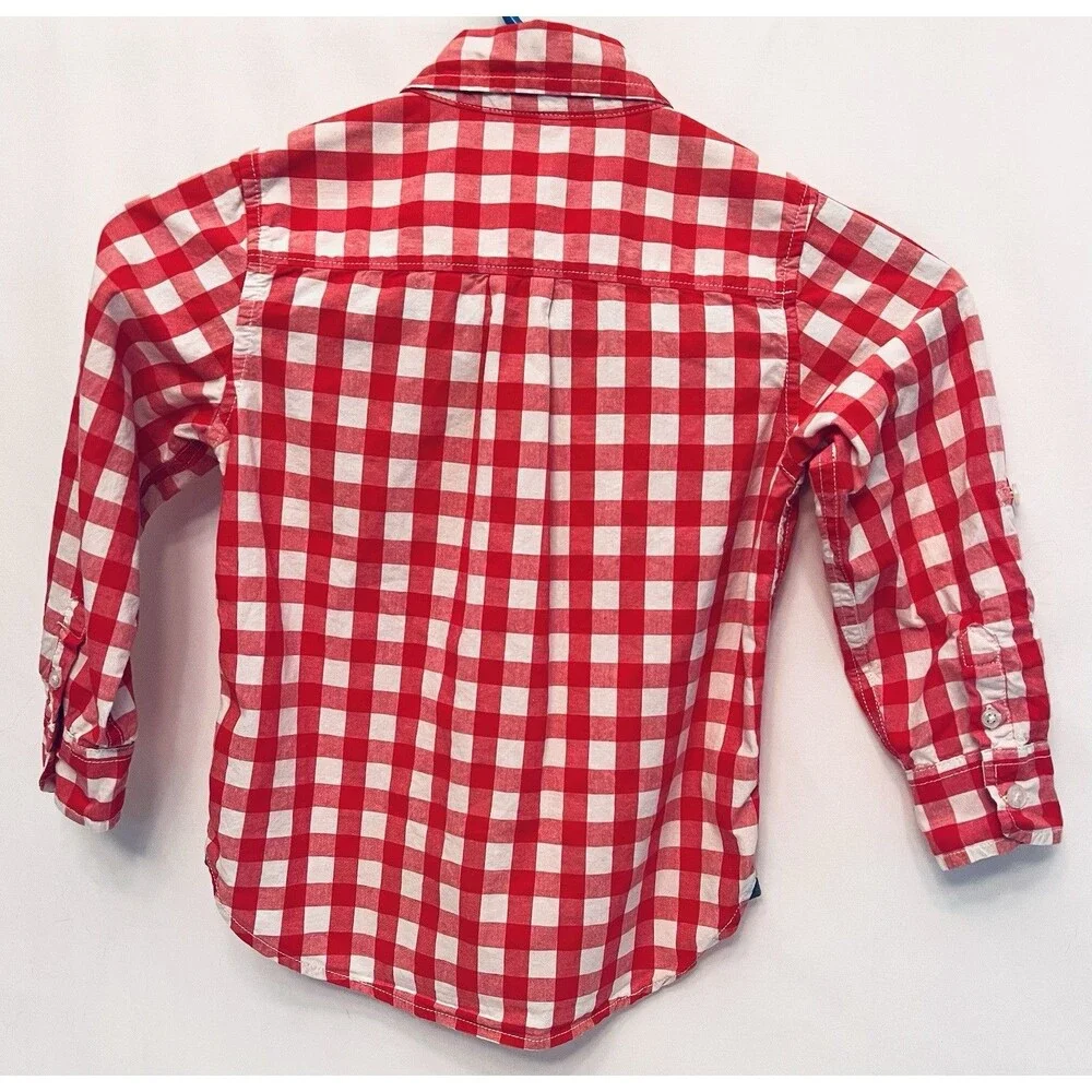 Gap Toddler Boys 4T Red White Gingham Button Down Shirt Roll Tab Sleeves Cotton
